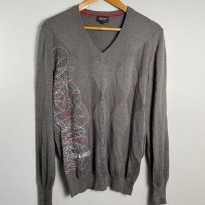 Galvin Green Mens V-Neck Gray Wool
Blend Fall Golf Sweater Medium Diamon